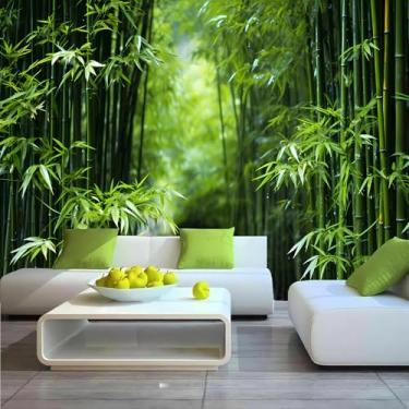 Imagem de Lcythiazole Tamanho personalizável Descasque e cole papel de parede removível floresta de bambu mural após chuva HD folhas de bambu gotejamento foto para sala de estar sala de jantar