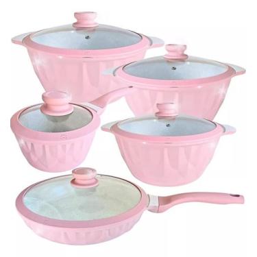 Imagem de Jogo 5 Panela Indução Cerâmica Marmoriza - Docesar, Floral rosê, Bege