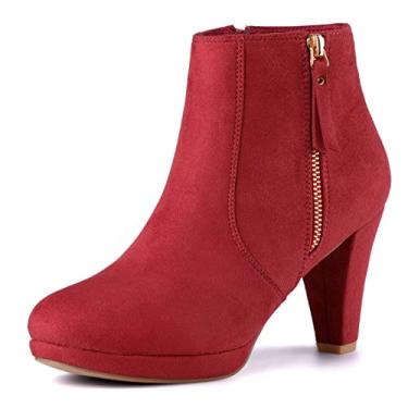 Imagem de Bota feminina Allegra K com zíper lateral e plataforma baixa, salto grosso, cano curto, Vermelho, 8