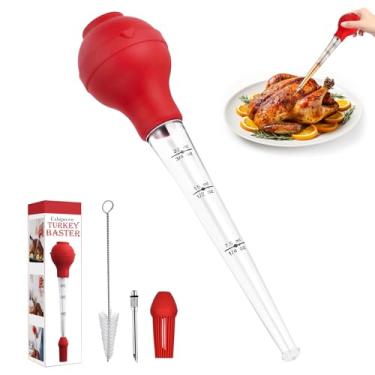 Imagem de Cabipeove Baster de peru, base de grau alimentício para cozinhar, seringa para regar torrefação de peru e assar em casa, ferramenta baster com lâmpada de silicone removível, escova de limpeza, agulhas
