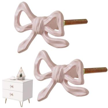 Imagem de EHERDM 2 peças puxadores de laço rosa para portas de móveis, alças de metal criativas em forma de laço para armários, guarda-roupas, armários, penteadeiras, decoração de casa elegante