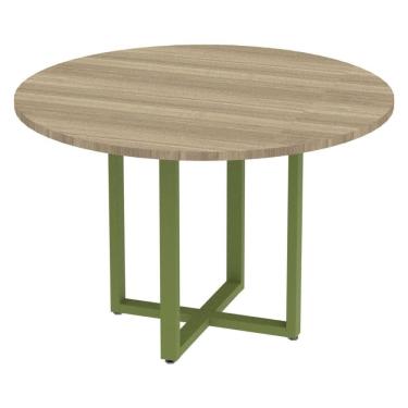 Imagem de Mesa de Reunião Redonda P25 Pandin 110 cm (Largura) Tampo MDP Noce Naturalle Pé Aço Tubular Verde M