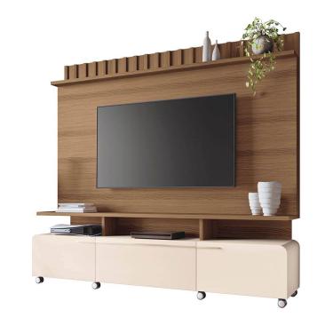 Imagem de Estante de TV 70 Pol 200cm Ripado Jane Castanho/Off White H01 - D`Rossi