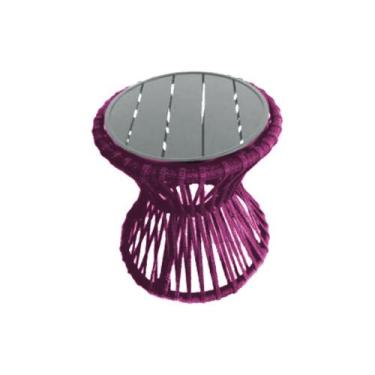 Imagem de Mesa de Centro Sol em Corda Náutica e Base em Alumínio Cinza 50cm Rosa