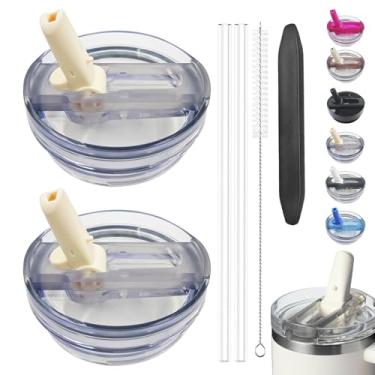 Imagem de Pacote com 2 tampas de canudo destacável de 1,134 g para Stanley Quencher ProTour, à prova de vazamento para tampa Stanley de substituição, à prova de derramamento, reutilizável, compatível com copo