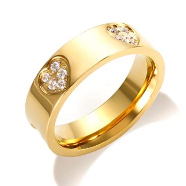 Imagem de JINHUI Anéis de coração com pingentes para mulheres, anel de amor eterno banhado a ouro 18k, anéis de amizade de coração de aço inoxidável, anel de mão de Fátima com olho turco, presente delicado para