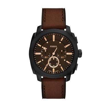 Imagem de Fossil Relógio masculino de aço inoxidável com cronógrafo, Couro marrom/preto, 44MM