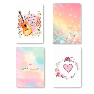 Imagem de Kit 4 Cadernos, caderneta, A5, 80 Páginas brancas Sem Pauta, 90g, Conjunto com 4 Designs, Grampeados, estilo Midori