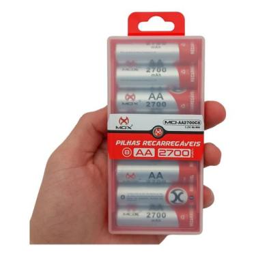 Imagem de Case Com 8 Pilhas Aa 2700mah Pilha 2a Mox Recarregável 1.2v