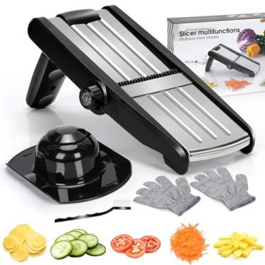 Imagem de MASTERTOP Mandoline Slicer, 5 em 1 Mandoline Food Slicer para cozinha, mini fatiador de vegetais de aço inoxidável com luva de segurança e escova de limpeza, cortador de legumes ajustável para batatas
