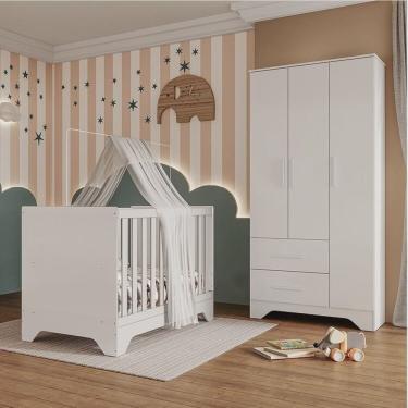 Imagem de Quarto de Bebê com Guarda-roupa e Berço Minicama 100% Mdf Liam Espresso Móveis