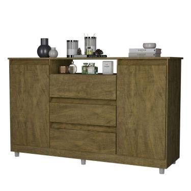 Imagem de Cômoda Gaveteiro Quarto Penteadeira Organizadora Multiuso 2 Portas e 3 Gavetas Vênus Primus - Amêndoa Wood