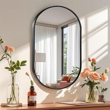 Imagem de CLBA Espelho oval de banheiro de 43 x 76 cm, espelho oval preto, espelho de parede com moldura de metal escovado, espelhos de parede para banheiro, entrada, pia, sala de estar (horizontal ou