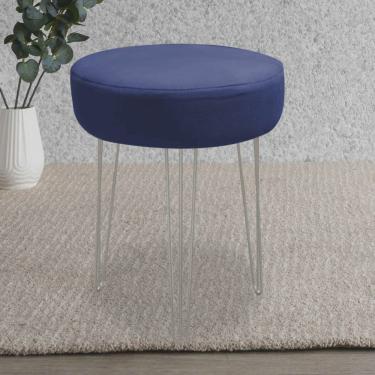 Imagem de Banqueta Puff Jullia Luxo 55cm Industrial Ferro Cinza Suede Azul Marinho - Ahz Móveis