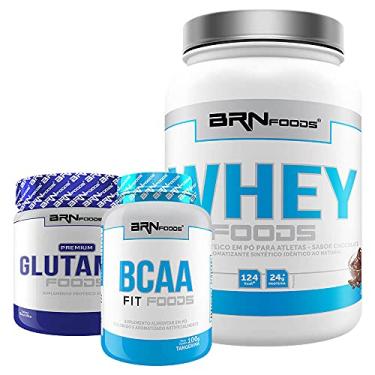 Imagem de Kit Whey Foods 900g Chocolate + BCAA 100g + Premium Glutamin 250g Baunilha – BRNFOODS