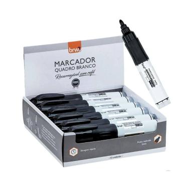 Imagem de Caixa Pincel Marcador Quadro Branco Recarregável Com Refil 12 Unidades Brw Preto