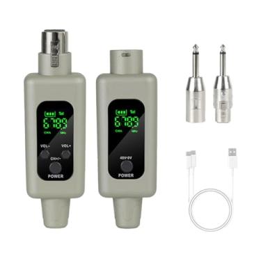 Imagem de Amagogo Adaptador de microfone XLR Conjunto de 2,4 GHz Transmissor de microfone e kit de receptor Dispositivos de transmissão sem fio portáteis para guitarras, Cinza, 1 Por 1