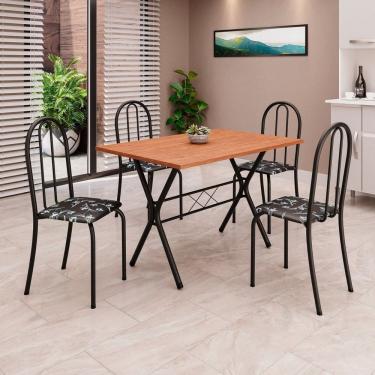 Imagem de Conjunto de Mesa Tubular 62 100x60cm Tampo em Mdf com 4 Cadeiras Ane B Floral preto / Preto TXT