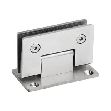 Imagem de Dobradiça articulada de aço inoxidável sem moldura de vidro níquel escova dobradiça de porta 90 graus de braçadeira de banheiro conjunto de dobradiças de clipe de vidro dobrável, dobradiça Ss-90