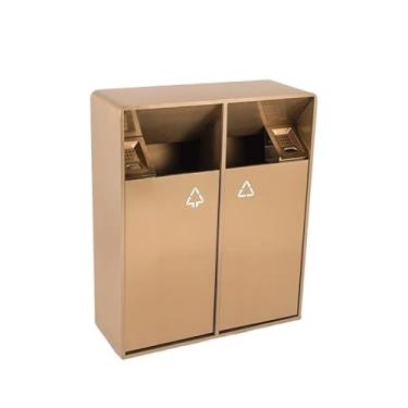 Imagem de Lixeira para Área Externa Cesta de lixo interna/externa 38l/80l, pilar duplo de cinzas de metal, cesta de lixo quadrada grande comercial doméstica moderna com cinzeiro Lixeira para Área Externa(Grande