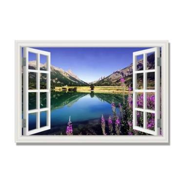 Imagem de PY3H69 Arte de parede em tela de janela aberta, impressão natural em tela. Lindo cenário de montanha 2,5 cm, decoração de parede de paisagem de janela, decoração de casa moderna. 70 x 105 cm - 27,6 x