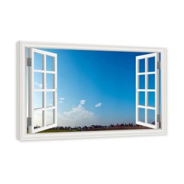 Imagem de PY3H69 Arte de parede em tela de janela aberta, impressão natural em tela. Lindo cenário de céu 28 cm, decoração de parede de paisagem de janela, decoração de casa moderna. Moldura interna de 60 x 90