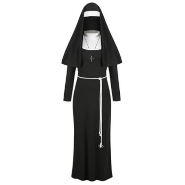 Imagem de yolsun Fantasia de freira para mulheres, fantasia de freira, Halloween, cosplay, fantasia, Preto, G