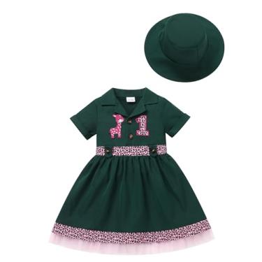 Imagem de ODASDO Safari Outfit For Baby Girls First 1st Birthday Party Cake Smash Toddlers Zookeeper Suit Kids Jungle Scout Froest Adventure Clothes Zoo Keeper Short Sleeve Dress with Hat Green 12-18 Months