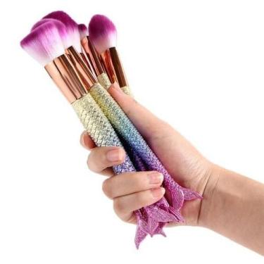 Imagem de Kit 07 Pincéis De Maquiagem Sereia Calda De Peixe Profission - ATI