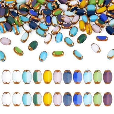 Imagem de Beadthoven 110 contas de vidro ovais 4,5 x 7 x 4 mm cores mistas opacas em forma de arroz contas de cristal banhadas a ouro borda barril de vidro espaçadores soltos para pulseira faça você mesmo