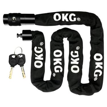 Imagem de OKG Cadeado de corrente de bicicleta – Corrente à prova de corte quadrado de 1/10.2 cm de espessura, aço de liga endurecida anti-roubo para bicicleta, quadriciclo, scooter, reboque, ciclomotor