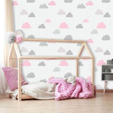 Imagem de Kit 6 Rolos Papel de Parede Baby Nuvens Cute Cinza e Rosa - Inove Papé
