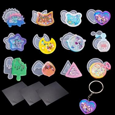 Imagem de FineInno 9 moldes para coqueteleira de resina, molde de fundição de epóxi de areia movediça Kawaii, molde de silicone animal de gato com 3 folhas de filme, pingente faça você mesmo, joias, decoração