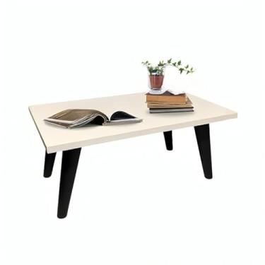 Imagem de Mesa De Centro 45cm Redonda Com Pés Palito Retro Decoração Sala De Estar(RET. Off White/Preta)