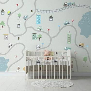 Imagem de Papel de Parede Infantil Carrinhos na Rua Painel 9m²