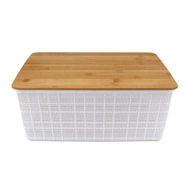Imagem de Caixa Organizadora Com Tampa Bambu Branco 13cm - Acasa Caixa Organizadora Com Tampa Bambu Branco - Acasa