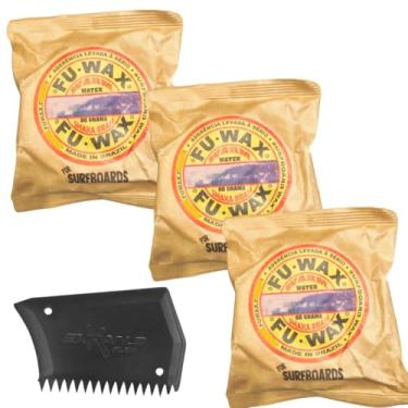 Imagem de Parafina Fu Wax Surf Prancha 80g Super Aderência e Rendimento Kit 3 Und FU WAX + 1Raspador (Cool Water)