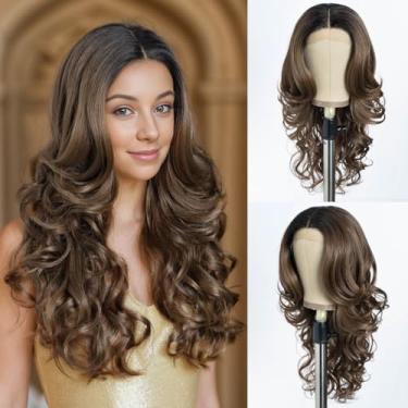 Imagem de Style Icon Peruca Sintética Estilo Ícone 21' Com Renda Frontal, Várias Camadas, Cachos Grandes, Ombré, Marrom, Parte Do Meio, Totalmente Fofa, Afro