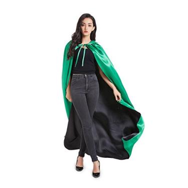 Imagem de Crizcape Manta com capuz de Halloween reversível de Halloween para fantasia de festa de baile de máscaras de demônio pirata gótico diabo pirata vampiro demônio verde/preto