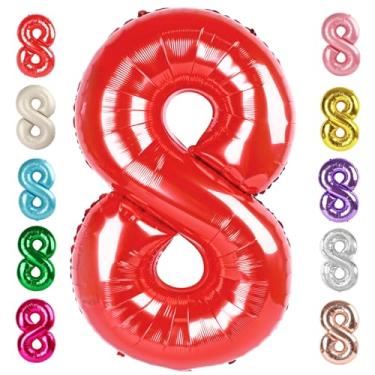 Imagem de Mluchee Balão Número 8 De 40" Vermelho Para Decoração Festa, Grande Folha Mylar Com Hélio Aniversário, Aniversário Casamento, Formaturas