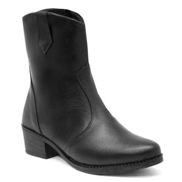 Imagem de Bota Feminina Texana Cano Médio Curto Casual Leve e Macia Salto Baixo Confortável - Preto/37