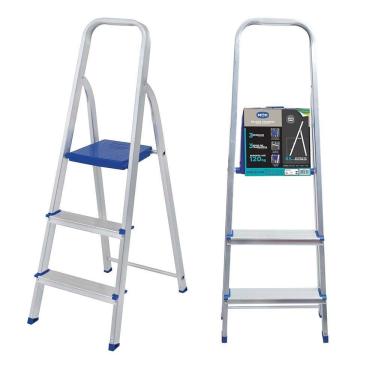 Imagem de Escada De Alumínio 3 Degraus Tesoura Capacidade 120 Kg Mor