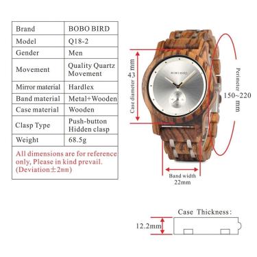 Imagem de Relógios De Madeira Feminino Bobo Bird Q18 à Prova D'água Marrom