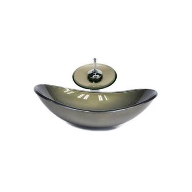 Imagem de Cuba de vidro oval 55cm  ouro envelhecido + valvula + torneira cascata