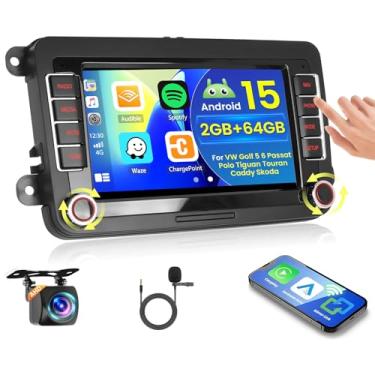 Imagem de Rádio automotivo 2 + 64G Android 15 para VW Jetta Passat Tiguan Polo Touran Beetle, rádio com tela sensível ao toque de 17 cm, sem fio, Carplay, Android, navegação GPS, Bluetooth, FM RDS, EQ, espelho