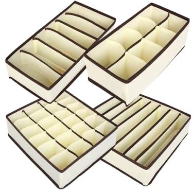 Imagem de Kit 4 Pçs Organizador De Gaveta Multiuso Para Sutiã Calcinha Cueca Meias Gravatas (Bege)