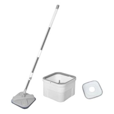 Imagem de ＫＬＫＣＭＳ Balde de esfregão rotativo com cabeça giratória de 360 ​​graus, sem lavagem manual, autotorção para casa, escritório, móveis de madeira