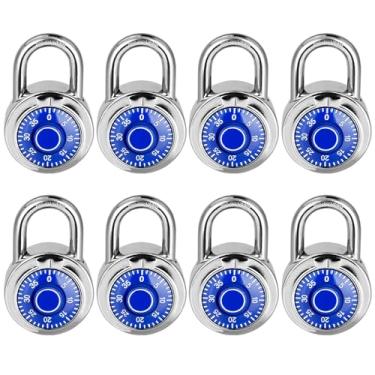 Imagem de Fechadura de combinação, trava de combinação de mostrador padrão LQYN , pacote com 8; placa giratória azul, 5 cm de largura, combinação fixa de três digitais, para escola, academia e armário, caixa de