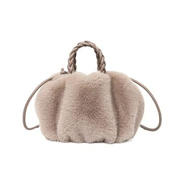 Imagem de Lifenanny Bolsa de ombro feminina de pelúcia felpuda em forma de nuvem, bolsa quente para noite com alça de ombro, Caqui