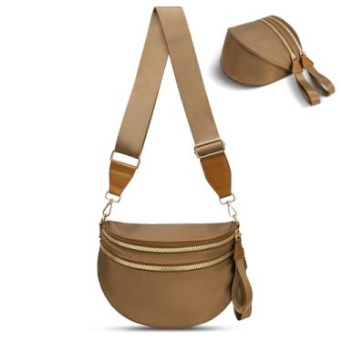Imagem de idoltimes Bolsa transversal quadriculada, bolsas de nylon para mulheres, bolsa tiracolo espaçosa, pochete com alça de ombro, Marrom puro, 11.8*5.5*8.3 in (Body), 21-45 in (Strap)
